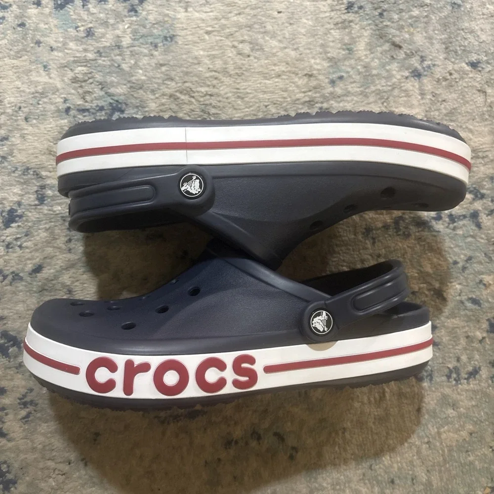 Crocs Bayaband Unisex Clogs Red White Blue Logo Mens 8 Womens 10 New